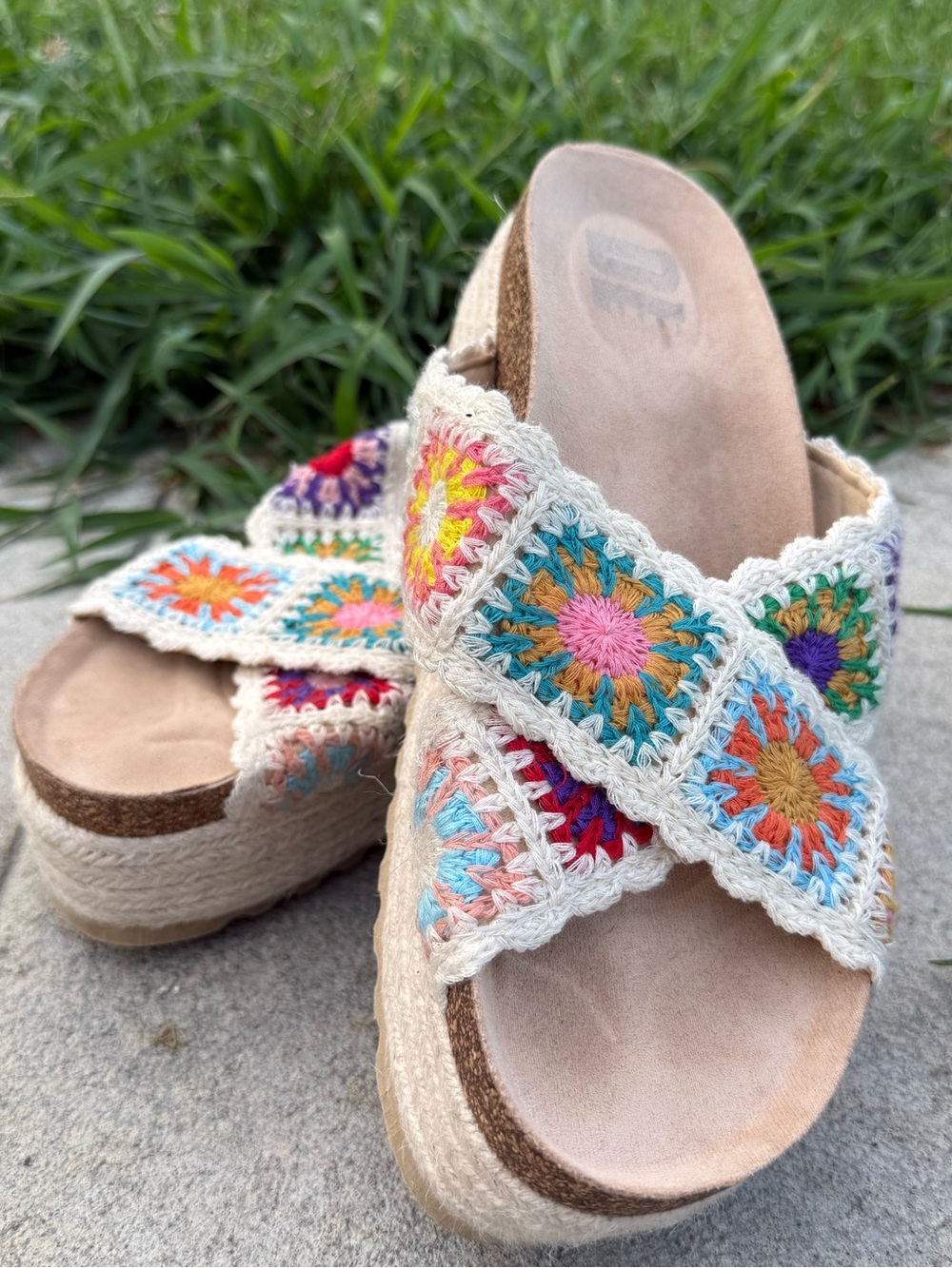 D L 1990 Woven Crochet Cross-Strap Slide Sandals - Multicolor Floral 9 40 S 169 - Picture 1 of 10